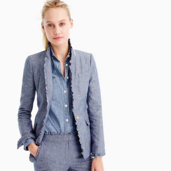 J. Crew Jackets & Blazers - J. CREW Chambray Regent Ruffle Blazer {TT35}